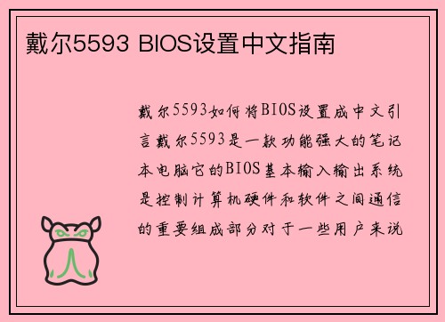 戴尔5593 BIOS设置中文指南